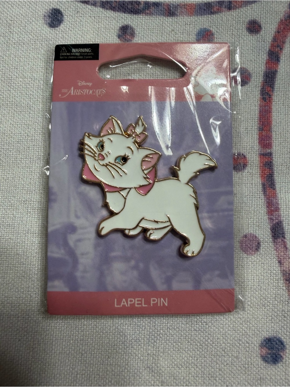 Disney Marie Enamel Cat Pin in White and Pink